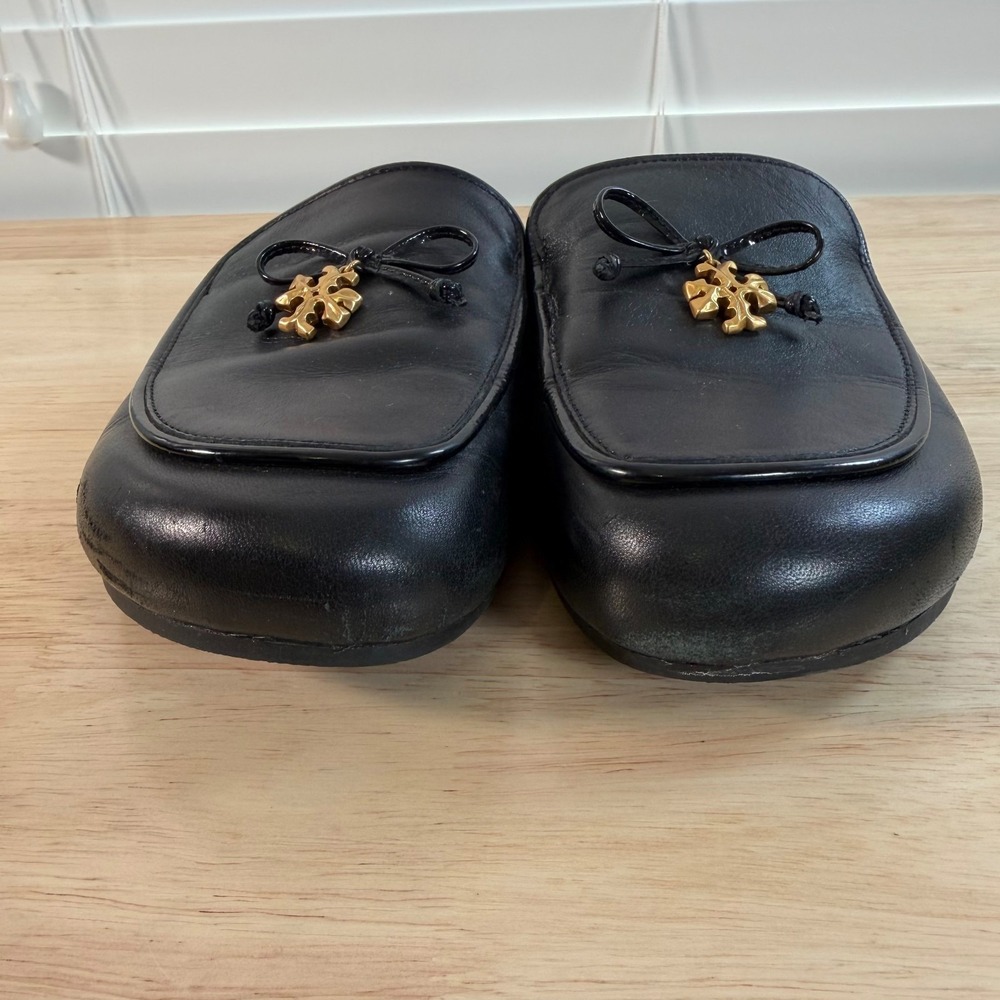 Tory Burch Charm Mules Women's Black Leather Slip-On Round Toe Comfort - 9 - Picture 5 of 12